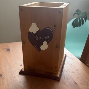 Handcrafted Wood Popcorn Holder - with Maroon Accent